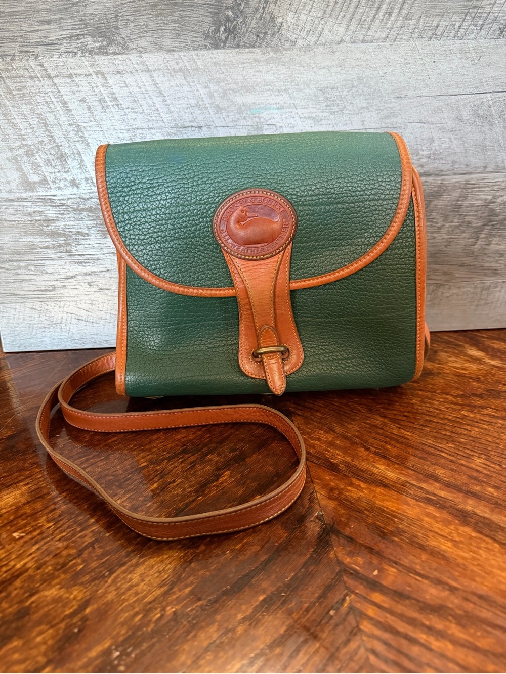 Vintage Dooney & Bourke Green All Weather Leather Essex Crossbody Purse
